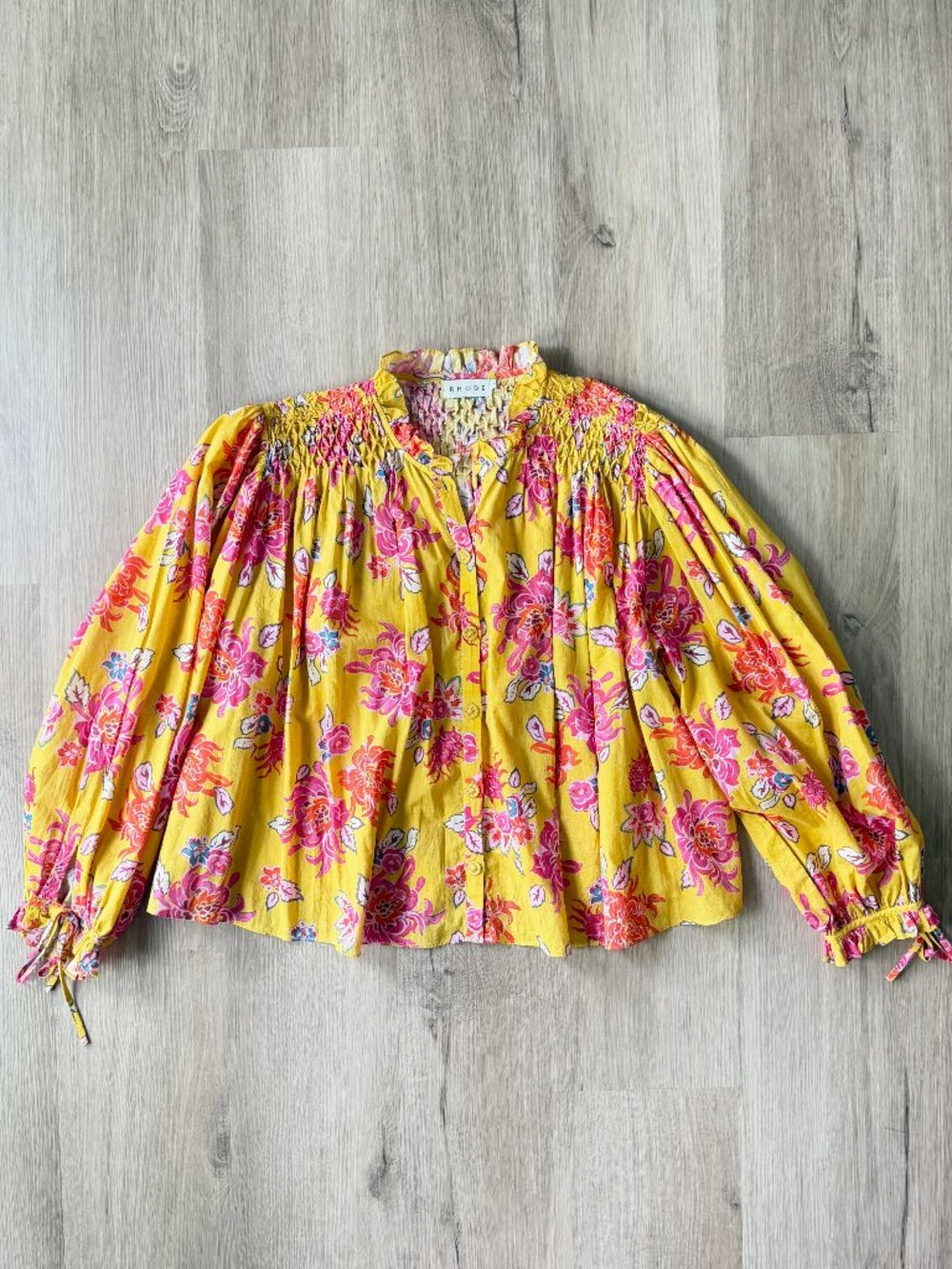 RHODE Louisa Cotton Long Slv Top Gold Lanai Floral SMALL